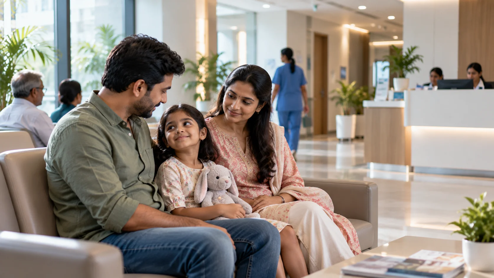 Family in hospital waiting area