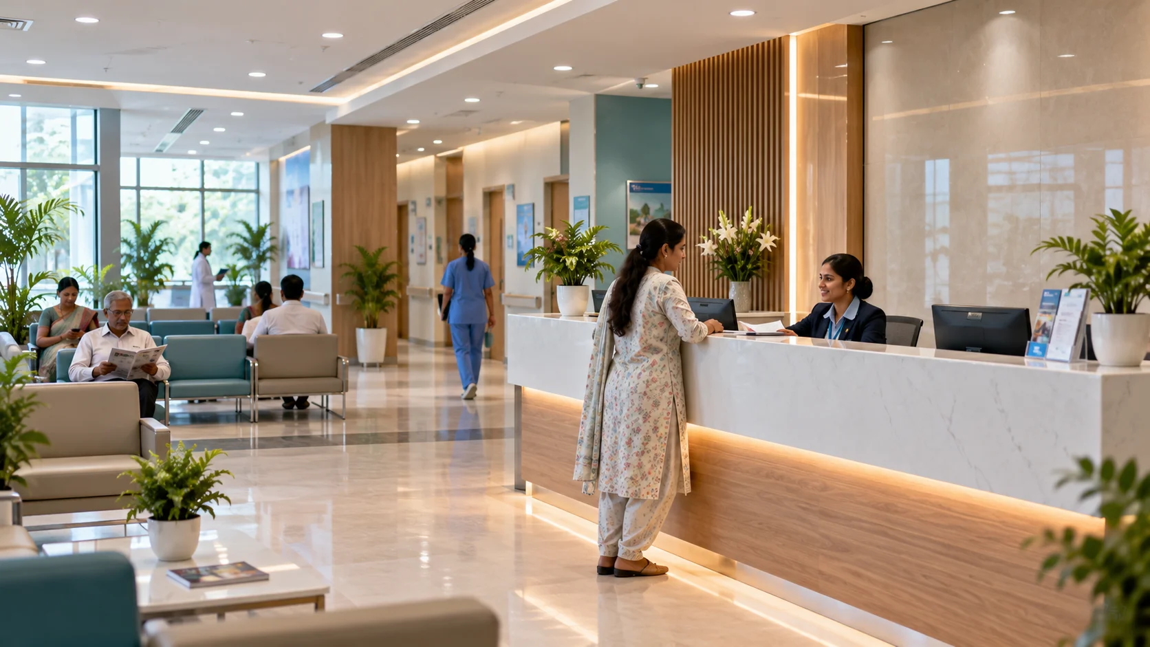 Hospital reception and waiting area at Aarogyam Jan Kalyan Hospital